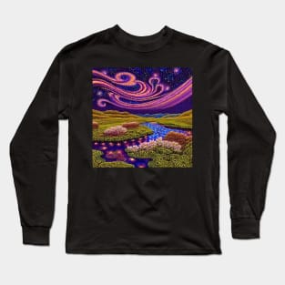 Abstract Aurora with river reflections Long Sleeve T-Shirt
